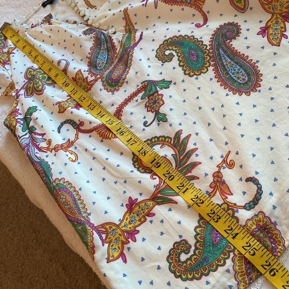Talbots blouse flutter sleeve 1/4 button down front paisley print Size Small - Picture 3 of 7